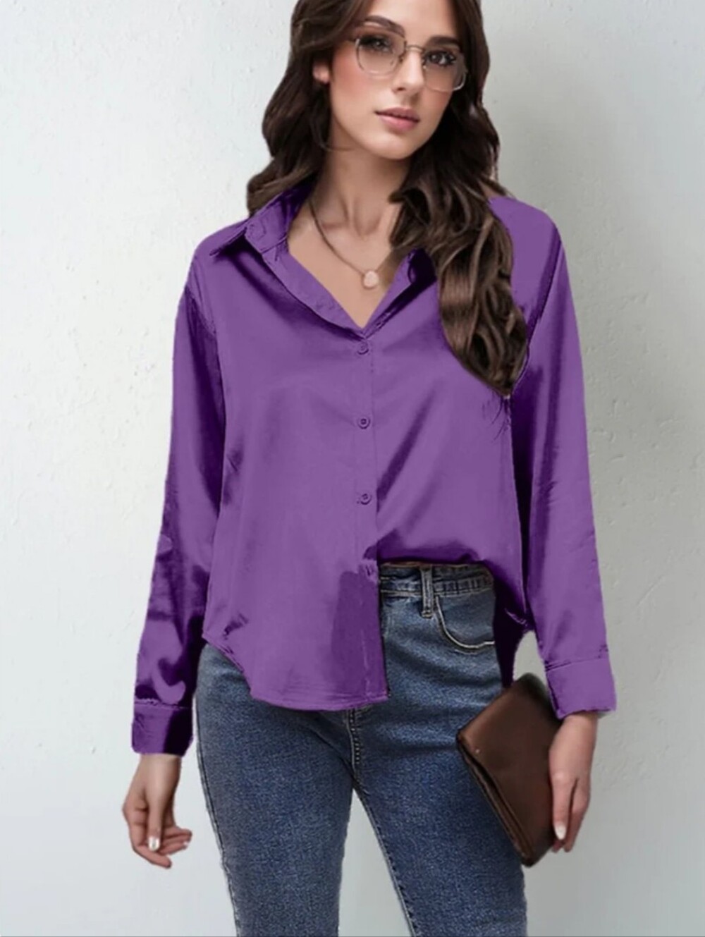 Tribeca 100% Silk Shirt, Size 1X, Classic Buttondown, Billowy, Purple